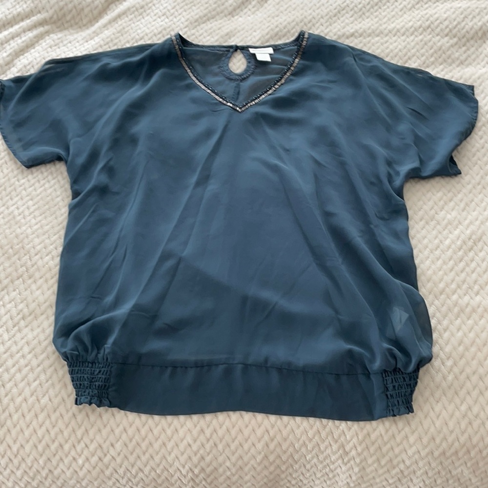 Slate blue maternity blouse